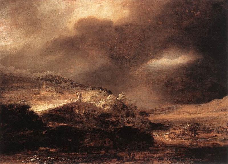 REMBRANDT Harmenszoon van Rijn Stormy Landscape wsty France oil painting art